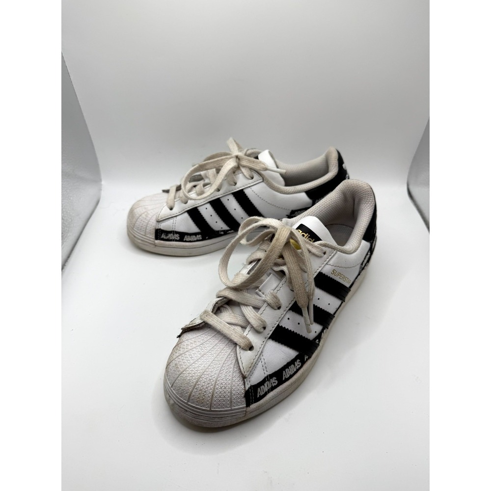 Adidas Superstar J Wordmark Heel Stripe FX5871 Boys 4 White Black Lifestyle Shoe